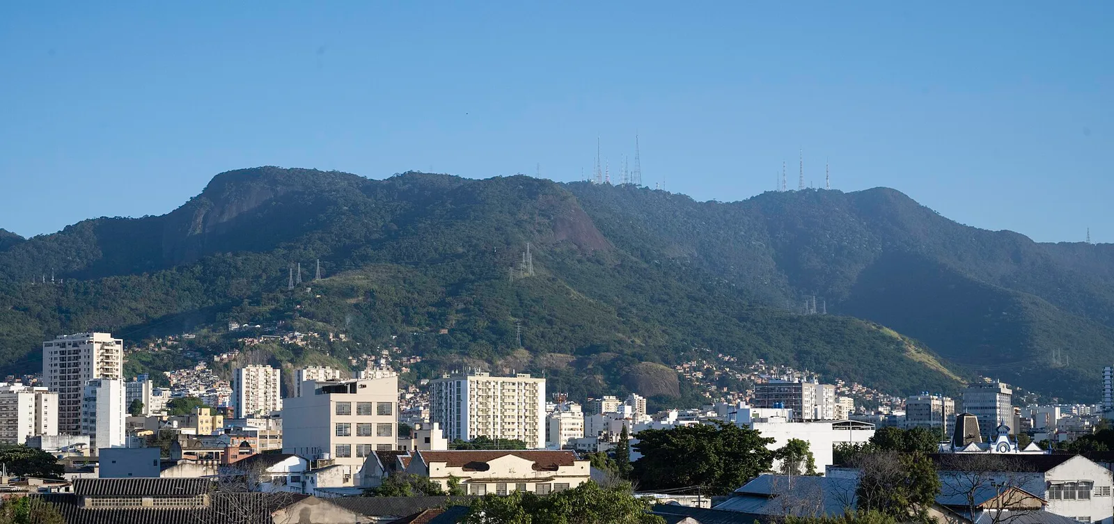 Rio de Janeiro skyline with mountains and the bay at dusk